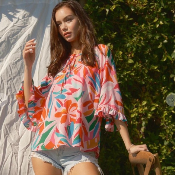 15 Boho Floral Print Wide Sleeve Blouse Top - Picture 4 of 6